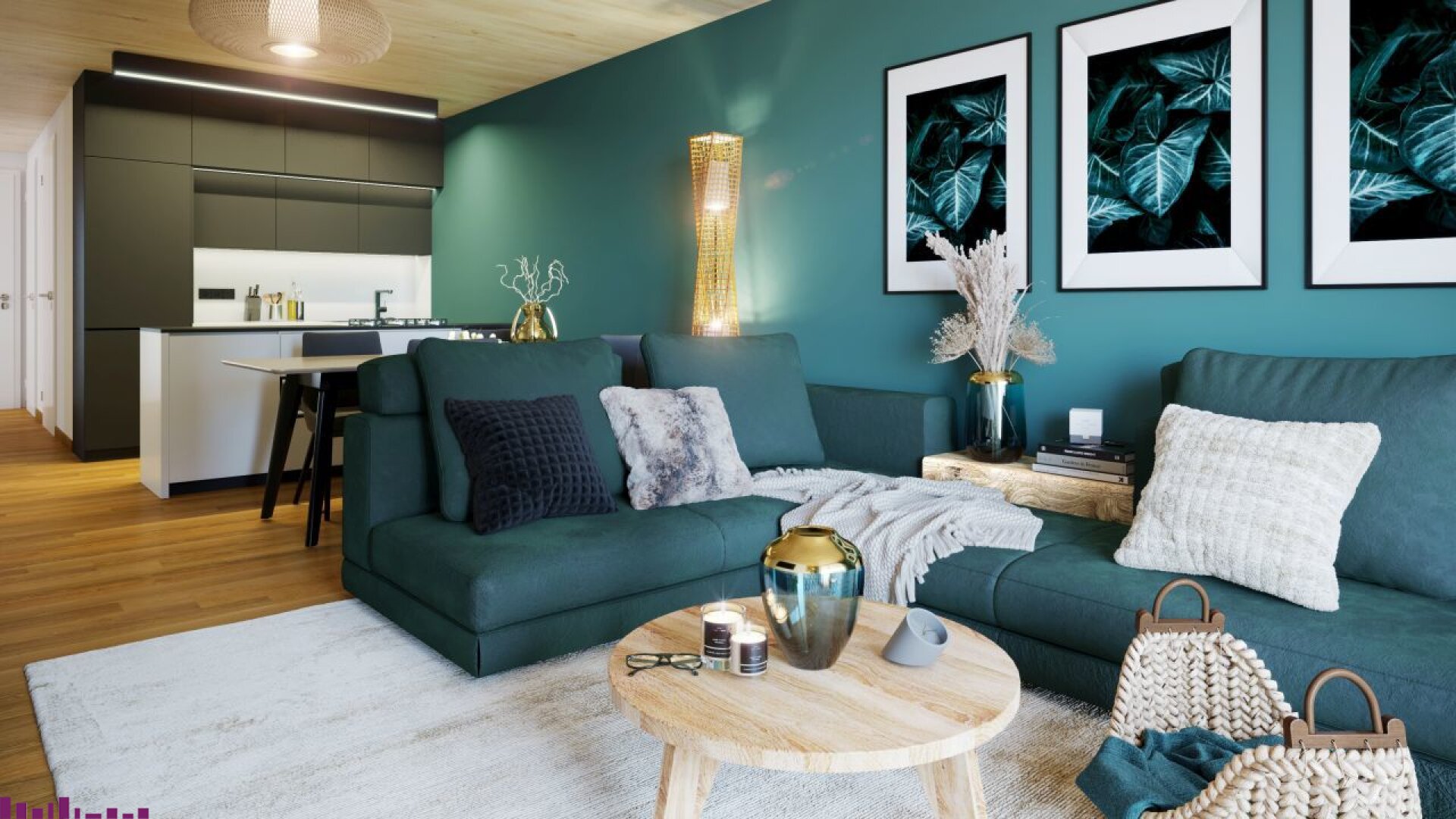 Wohnzimmer mit Holzfußboden